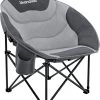 Skandika Moonchair Sirkka – Campingstoelen – Klapstoel – Vouwstoel – Kampeerstoel - Grote, Comfortabele, Campingstoel Opvouwbaar, Gepolsterd, Koelvak, Drinkhouder, Draaggreep En Draagtas, Antislipvoetjes - Max. 150 Kg – Zwart/grijs
