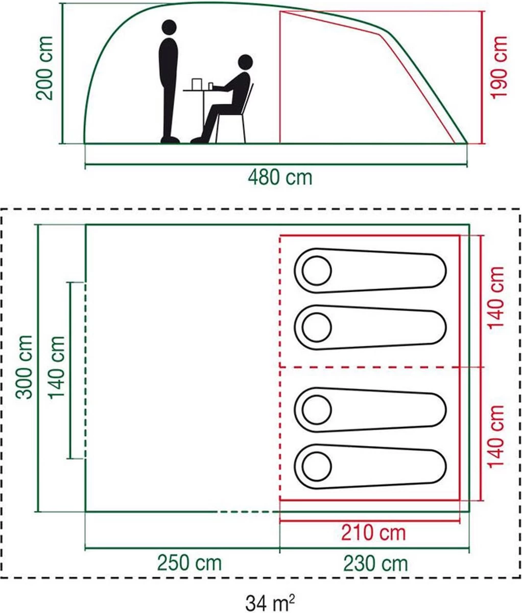 Coleman Vespucci 4 Tunneltent - Familietent - 4-Persoons - Groen 6 Coleman Vespucci 4 Tunneltent - Familietent - 4-Persoons - Groen - Afbeelding 6