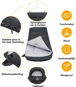 HikeMeister Mummy Slaapzak 1600 Gram - Kamperen - Zwart - Ca. 220 X 80 Cm - Met Binnenzak - Comfortzone: 0-15 Graden - Draagtas -Campingwinkel 1051x1200