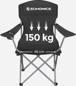 MIRA Home - Campingstoel Set Van 2 Inklapbaar - Klapstoel Met Robuust Frame - Met Flessenhouder - 76 X 51.5 X 95.5 Cm - Zwart -Campingwinkel 1062x1200