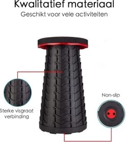 Kampeerkruk - Uitschuifbare Kruk - Rood/Zwart- Tot 120 Kg - Travel Stool - Opvouwbare Campingkruk - Inklapbaar Krukje - Telescopische Kruk - Camping - Outdoor -Campingwinkel 1069x1200 1