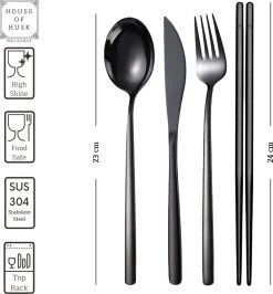 House Of Husk Reisbestek - Reis Bestekset - Chopsticks - Metalen Rietjes Met Borstel - Lepel - Vaatwasserbestendig - RVS - 7 Delig - Zwart -Campingwinkel 1115x1200 3