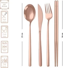 House Of Husk Reisbestek - Reis Bestekset - Chopsticks - Metalen Rietjes Met Borstel - Lepel - Vaatwasserbestendig - RVS - 7 Delig - Rose Goud -Campingwinkel 1115x1200 5