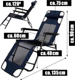 Ligstoel 180x60cm - Opvouwbaar Campingstoel Ligbed Strandstoel Tuinstoel Vouwligstoel Blauw -Campingwinkel 1135x1200