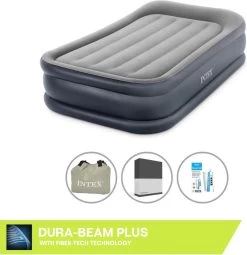 Intex Luchtbed - 1-Persoons - 99 X 191 X 42 Cm - Grijs - Met Pomp, Hoeslaken Zwart En Reparatieset