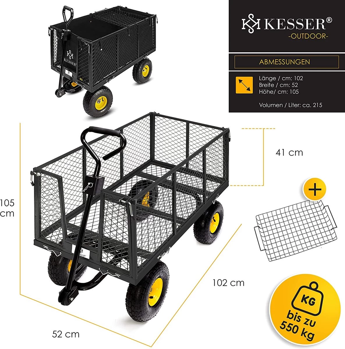 Exxen KESSER® Bolderkar, 550 Kg Belastbaar, Tuinwagen, Transportwagen, Tuinwagen, Uitneembaar Zeil, Gereedschapswagen, Handwagen, Veelzijdig Inzetbaar, Zwart 6 Exxen KESSER® Bolderkar, 550 Kg Belastbaar, Tuinwagen, Transportwagen, Tuinwagen, Uitneembaar Zeil, Gereedschapswagen, Handwagen, Veelzijdig Inzetbaar, Zwart - Afbeelding 6