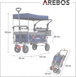 AREBOS Premium Steekwagen Met Dak Opvouwbare Tuinkar Handkar Bolderkar Blauw / Grijs -Campingwinkel 1188x1200 8