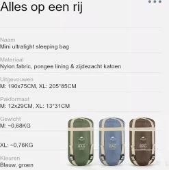 Naturehike® Slaapzak - Lichtgewicht - 205*85cm - Compact - Waterdicht - 3 Seizoenen Slaapzak Lente, Zomer & Herfst - Outdoor - Slaapzakken Volwassen & Kinderen -Campingwinkel 1190x1200 2