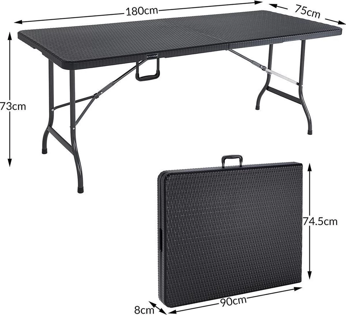 Casaria Tuintafel Opvouwbaar – Met Draaggreep 180x75 Cm – Zwart 2 Casaria Tuintafel Opvouwbaar – Met Draaggreep 180x75 Cm – Zwart - Afbeelding 2