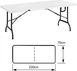 Casaria Tuintafel Opvouwbaar – Met Draaggreep 220x70 Cm – Wit -Campingwinkel 1200x1101