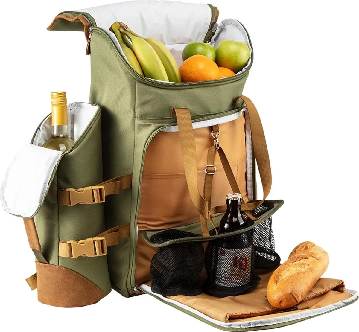 Cabinmax Koeltas - Koelrugzak - Picknick - Picknicktas Met Flessenhouder - Koelrugtas 24L - Olive Green 7 Cabinmax Koeltas - Koelrugzak - Picknick - Picknicktas Met Flessenhouder - Koelrugtas 24L - Olive Green - Afbeelding 7