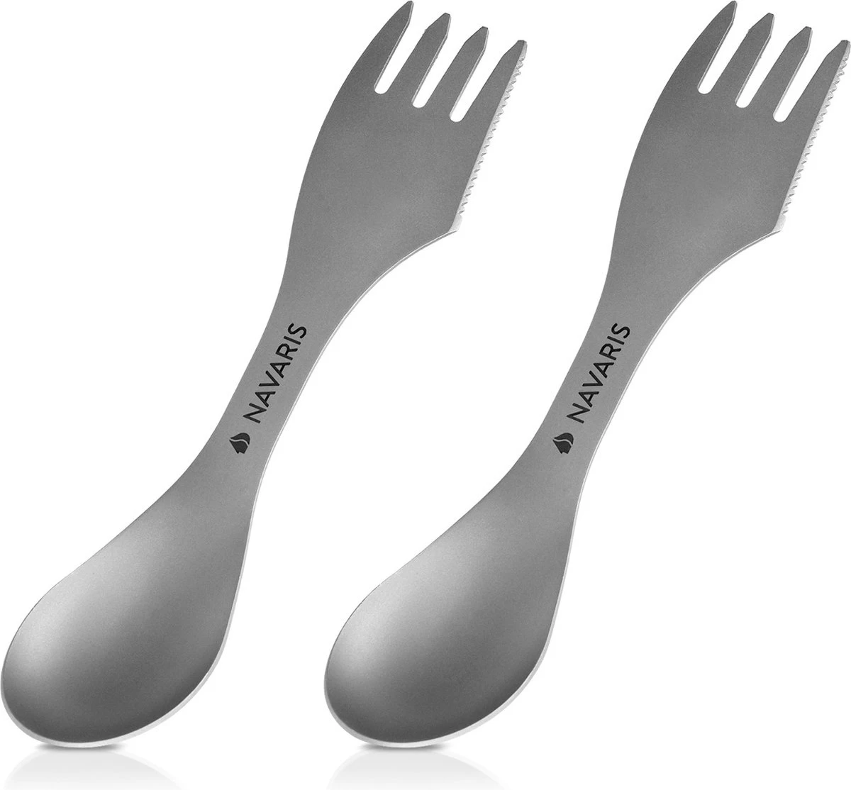 Navaris 2x Spork Titanium Campingbestek - Vork, Mes En Lepel In één - Bestek Voor Onderweg En Op Reis - Lichtgewicht - Inclusief Bewaarzakje 1 Navaris 2x Spork Titanium Campingbestek - Vork, Mes En Lepel In één - Bestek Voor Onderweg En Op Reis - Lichtgewicht - Inclusief Bewaarzakje