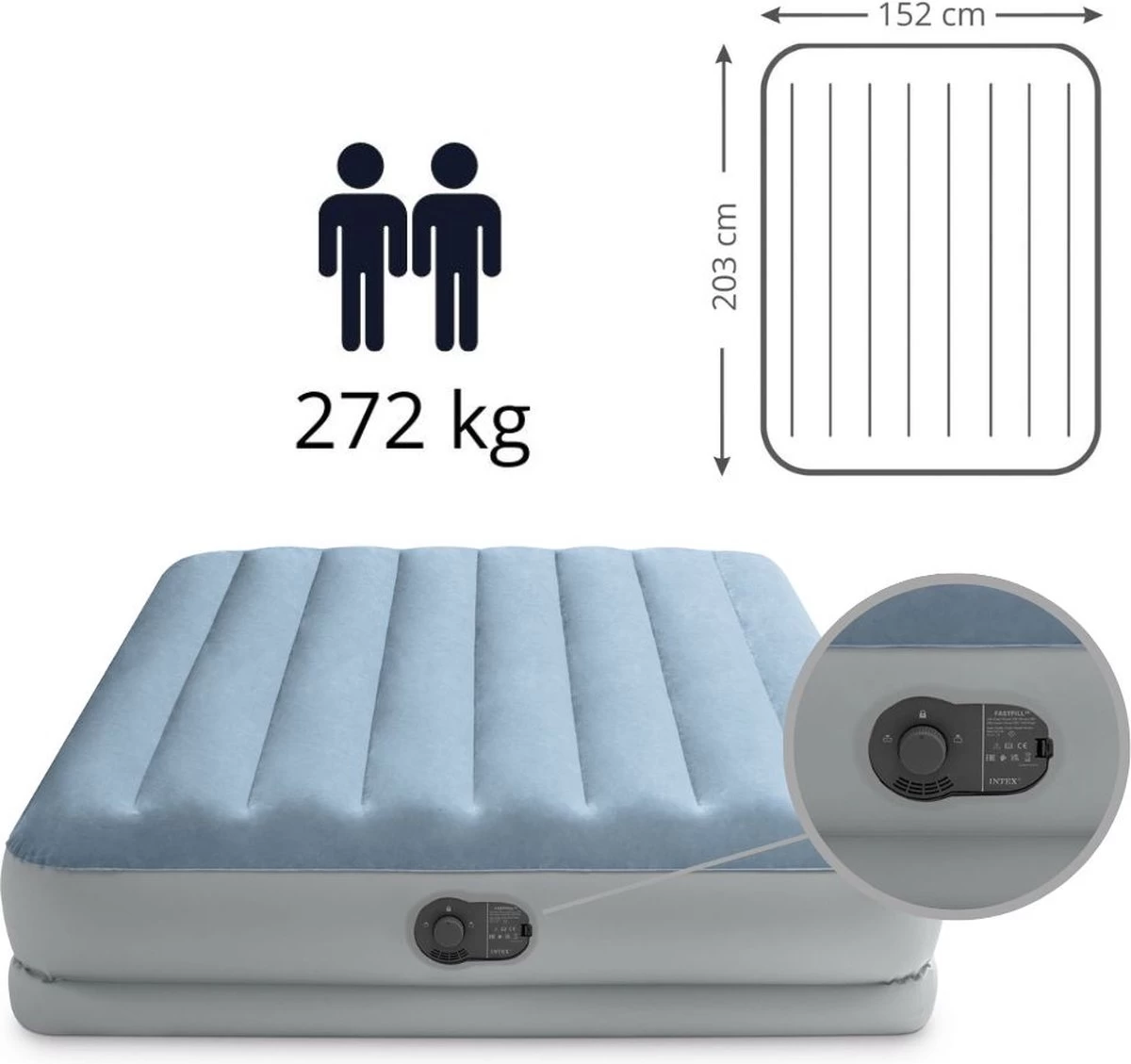 Intex Mid-Rise Comfort - Luchtbed - 2-Persoons - 152x203x36 Cm (BxLxH) - Blauw/Grijs - Met FastFill USB Pomp 2 Intex Mid-Rise Comfort - Luchtbed - 2-Persoons - 152x203x36 Cm (BxLxH) - Blauw/Grijs - Met FastFill USB Pomp - Afbeelding 2