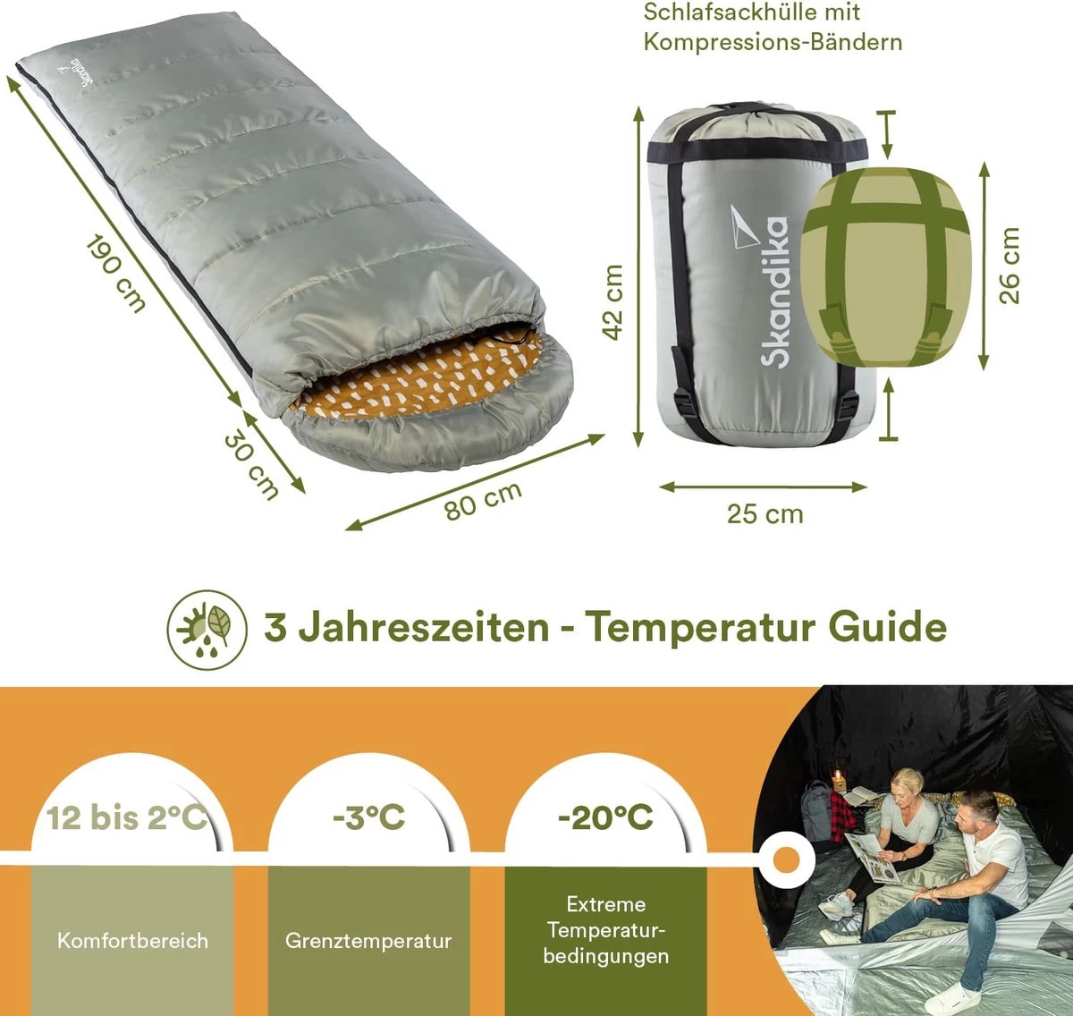 Skandika Dundee Flannel-R Slaapzak – Slaapzakken – Slaapzakken Volwassen - Maat M – Unisex - Katoen, Luxe Kwaliteit, Dubbele Slaapzak, 3 Seizoenen, Tot -20°C - 220 X 80 Cm - Outdoor Kampeerslaapzak – Ritssluiting Rechts - Grijs/geel 2 Skandika Dundee Flannel-R Slaapzak – Slaapzakken – Slaapzakken Volwassen - Maat M – Unisex - Katoen, Luxe Kwaliteit, Dubbele Slaapzak, 3 Seizoenen, Tot -20°C - 220 X 80 Cm - Outdoor Kampeerslaapzak – Ritssluiting Rechts - Grijs/geel - Afbeelding 2