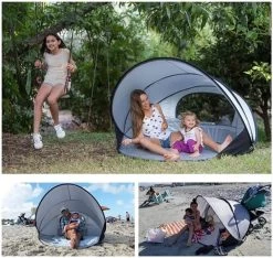 Deryan Luxe Pop Up Strandtent XXL - Anti-UV 50+ - Zilver -Campingwinkel 1200x1137 1
