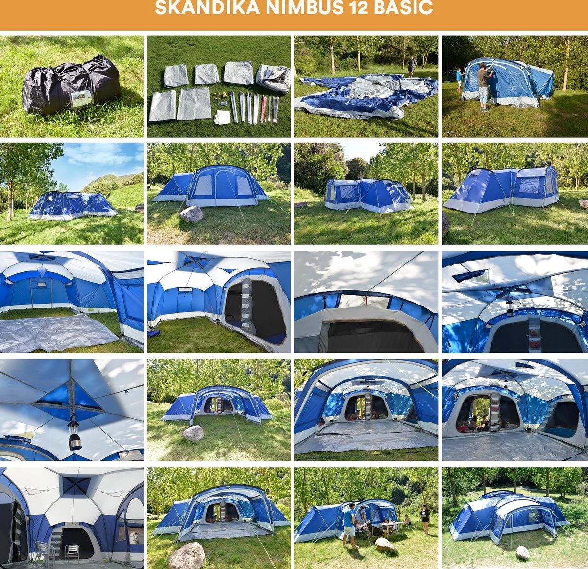 Skandika Nimbus Sleeper 12 Tent – Koepeltenten – 12 Persoons Familietent - Campingtent – Muggengaas – Sleeper Technology (3 Extra Donkere Slaapcabines) – 760 X 630 X 215 Cm (LxBxH) – 5000 Mm Waterkolom – Camping, Tuin – Kamperen – Blauw/wit 6 Skandika Nimbus Sleeper 12 Tent – Koepeltenten – 12 Persoons Familietent - Campingtent – Muggengaas – Sleeper Technology (3 Extra Donkere Slaapcabines) – 760 X 630 X 215 Cm (LxBxH) – 5000 Mm Waterkolom – Camping, Tuin – Kamperen – Blauw/wit - Afbeelding 6