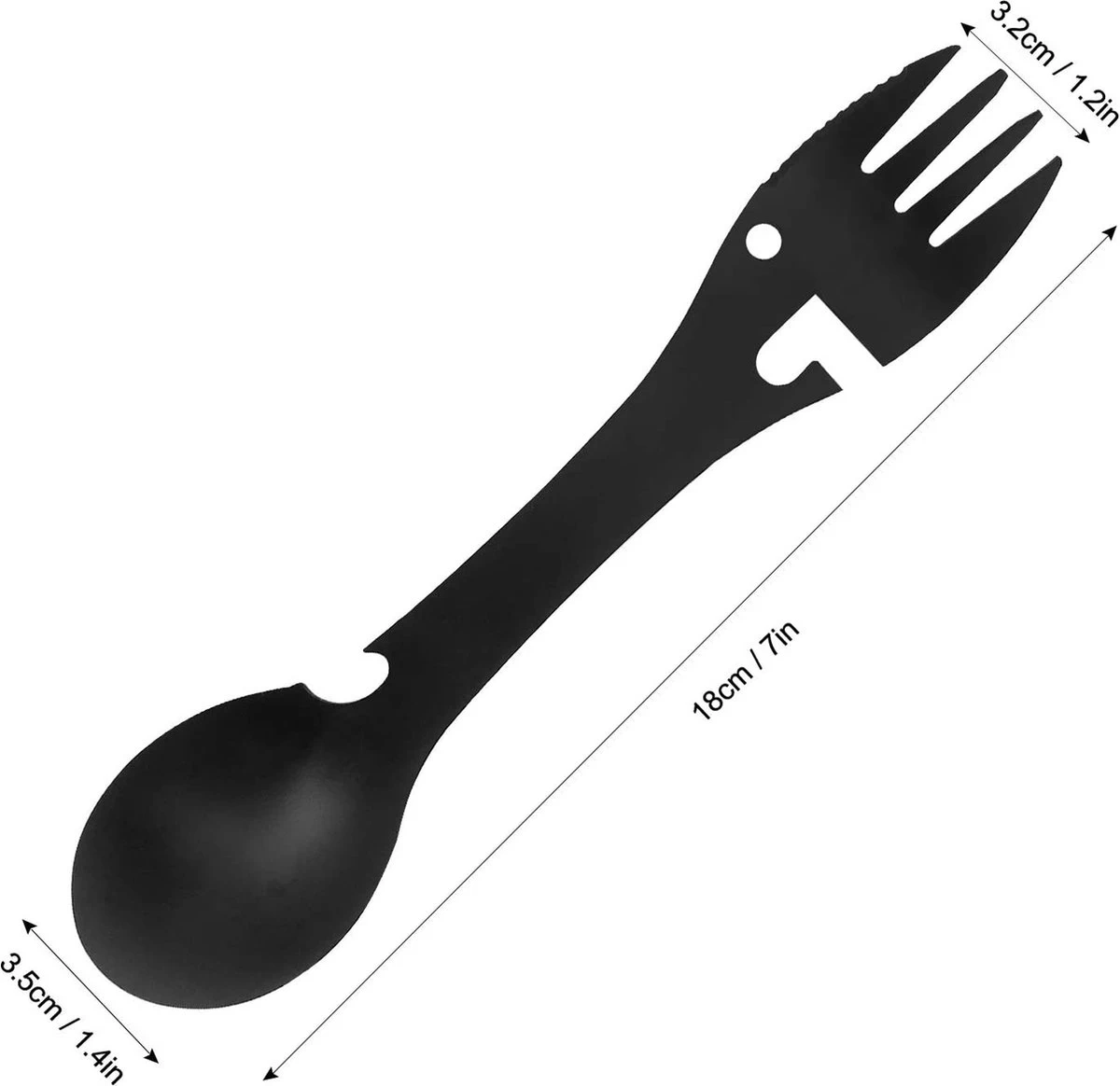 Luverno® - Spork - Incl. Bescherm Hoes - RVS - Bestek To Go - Reisbestek - Keukengadget - 5 In 1 Camping Bestek - Zwart 3 Luverno® - Spork - Incl. Bescherm Hoes - RVS - Bestek To Go - Reisbestek - Keukengadget - 5 In 1 Camping Bestek - Zwart - Afbeelding 3