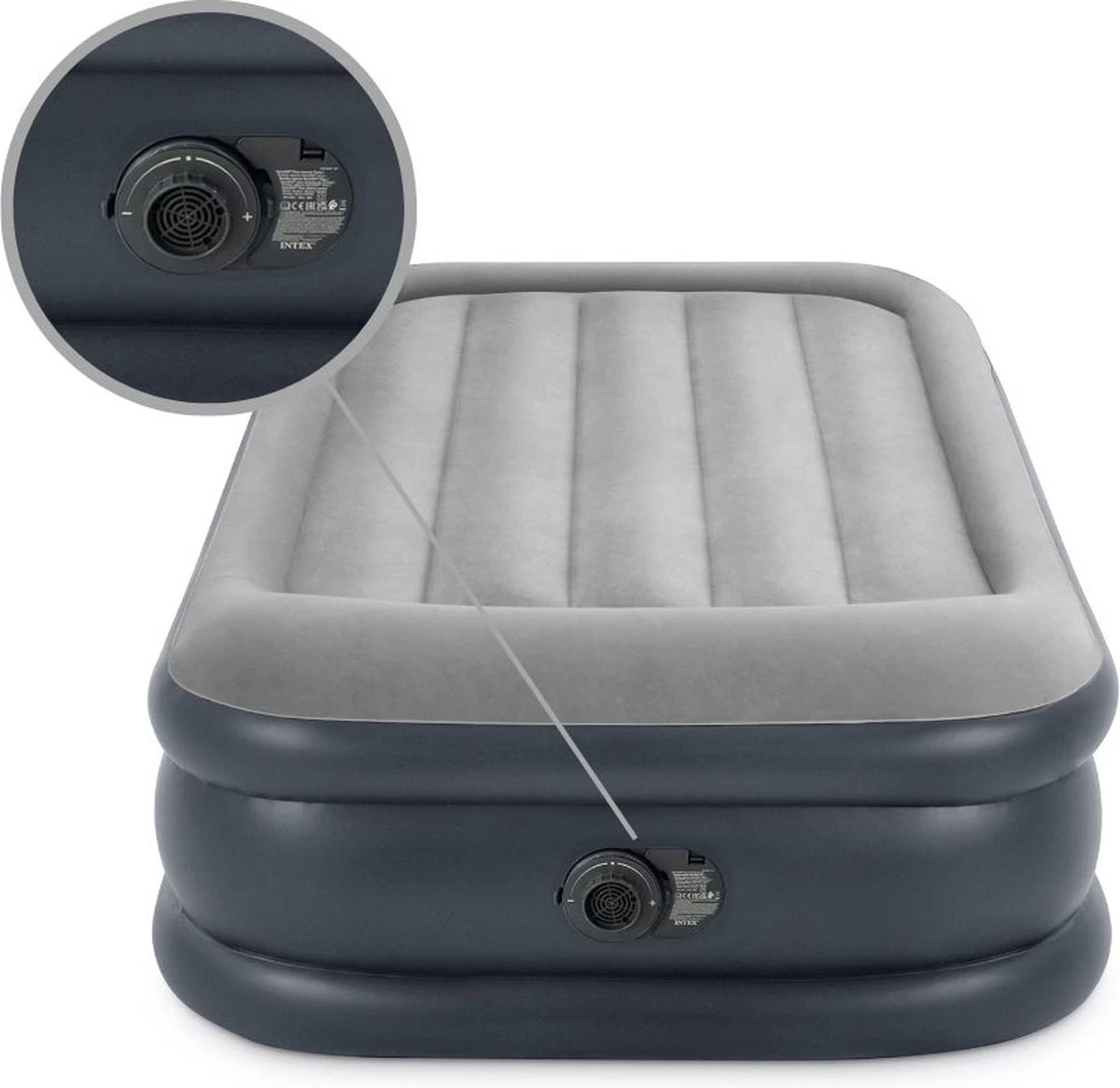 Intex Luchtbed - 1-Persoons - 99 X 191 X 42 Cm - Grijs - Met Pomp, Hoeslaken Zwart En Reparatieset 5 Intex Luchtbed - 1-Persoons - 99 X 191 X 42 Cm - Grijs - Met Pomp, Hoeslaken Zwart En Reparatieset - Afbeelding 5