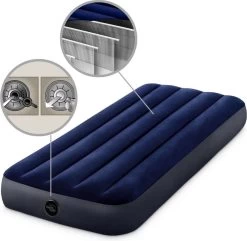 Intex Luchtbedset Intex Luchtbed - 1-Persoons - 76 X 191 X 25 Cm - Blauw + Intex Elektrische Pomp - 650 Liter/min + Hoeslaken Antraciet + Reparatieset -Campingwinkel 1200x1171 7
