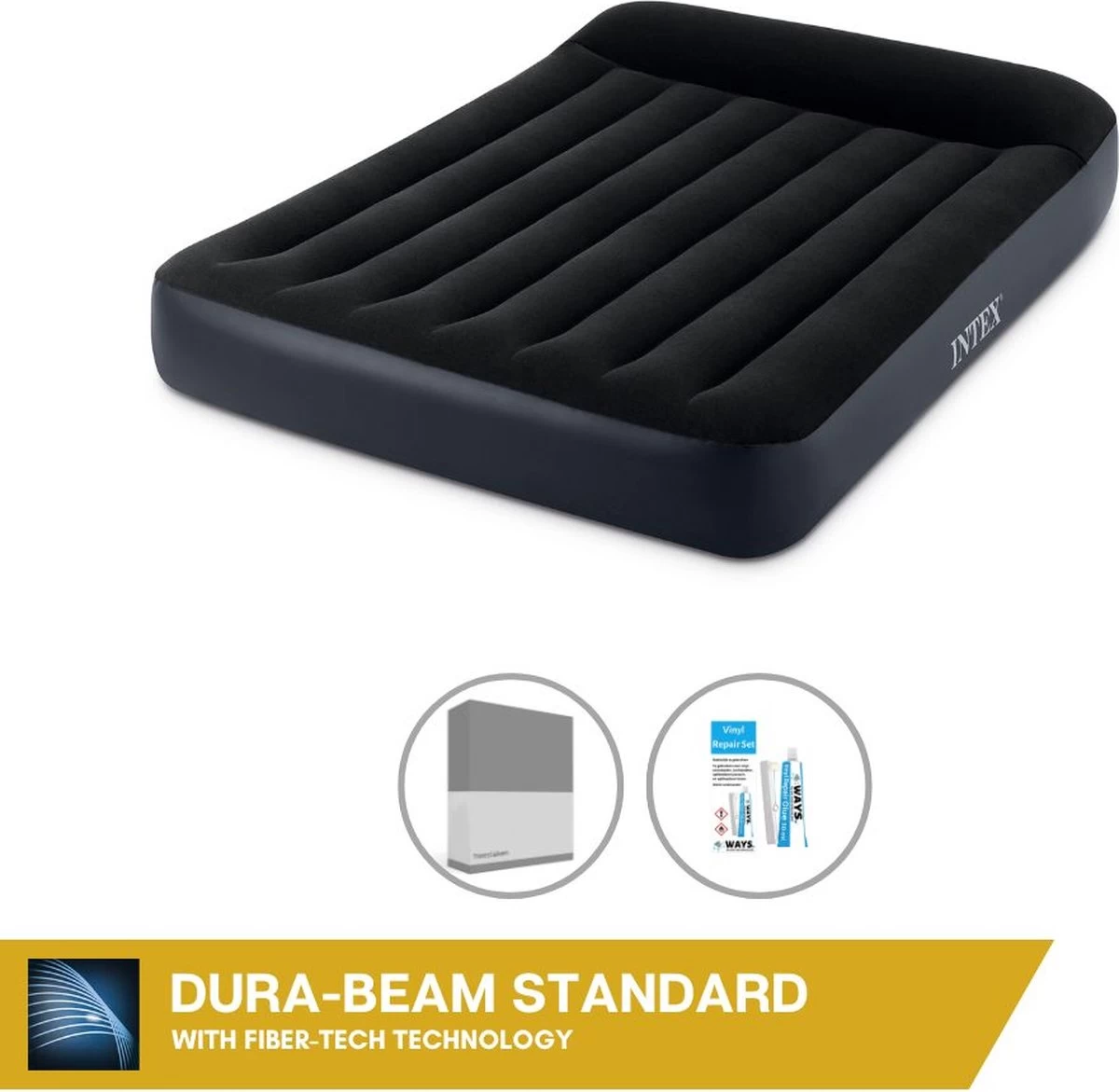 Intex Luchtbed - Twijfelaar - 137 X 191 X 25 Cm - Blauw - Met Ingebouwde Pomp, Hoeslaken Antraciet En Reparatieset 1 Intex Luchtbed - Twijfelaar - 137 X 191 X 25 Cm - Blauw - Met Ingebouwde Pomp, Hoeslaken Antraciet En Reparatieset
