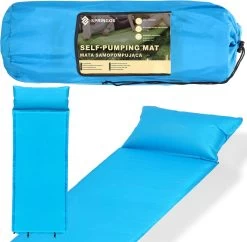 Springos Slaapmat | Zelfopblazend | 186 Cm | Inclusief Hoes & Hoofdkussen | Lichtblauw -Campingwinkel 1200x1175