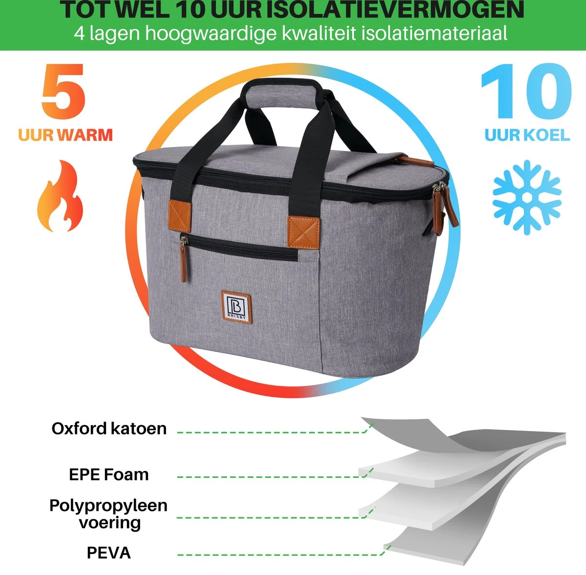 Brisby 4 Laags Geïsoleerde Koeltas - Boodschappentas 21 Liter - Grijs 9 Brisby 4 Laags Geïsoleerde Koeltas - Boodschappentas 21 Liter - Grijs - Afbeelding 9