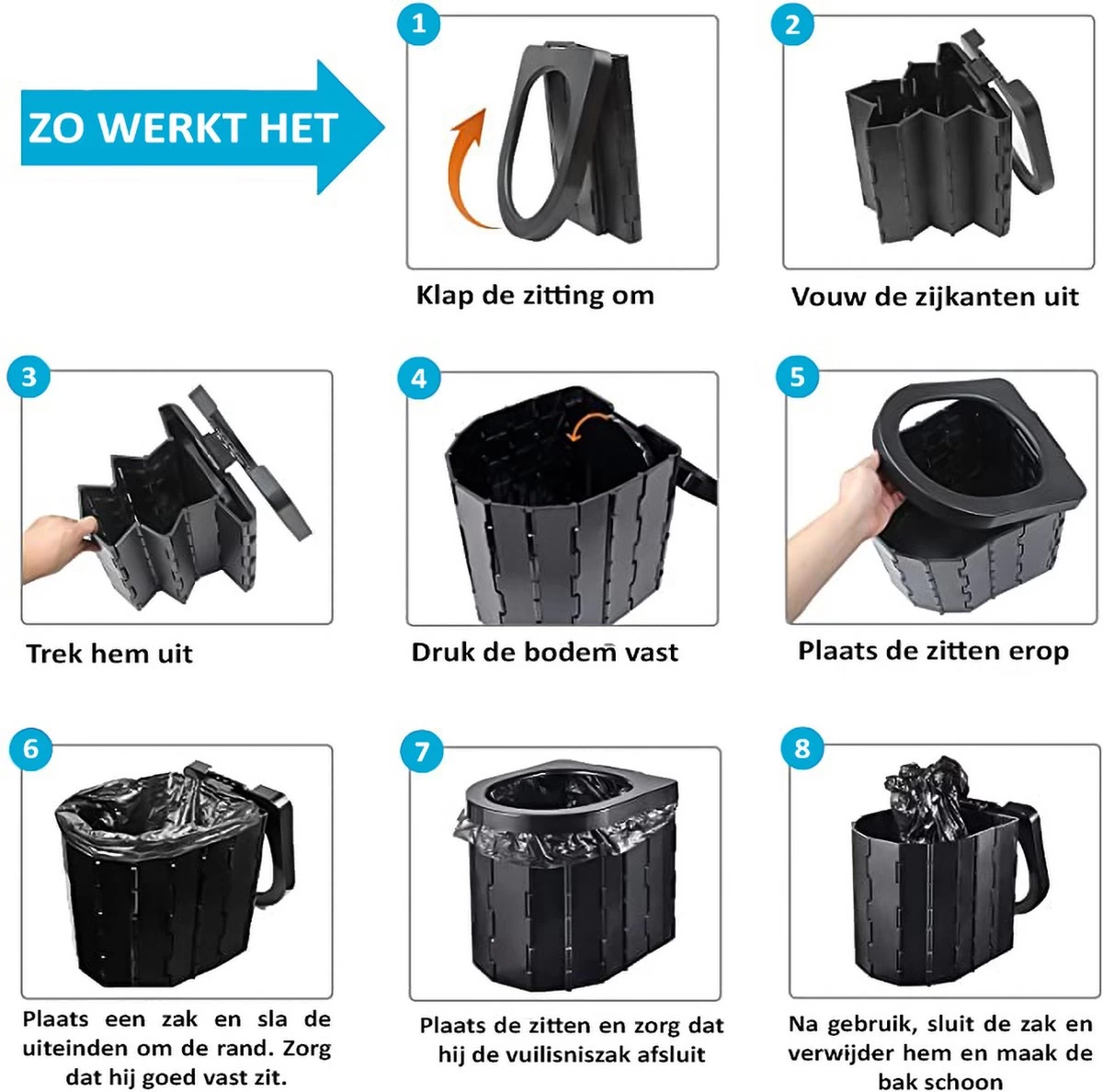 Merkloos Camping Toilet Met Draagtas En 10 Vuilzakken - Toiletemmer Draagbaar Met Deksel 7 Merkloos Camping Toilet Met Draagtas En 10 Vuilzakken - Toiletemmer Draagbaar Met Deksel - Afbeelding 7