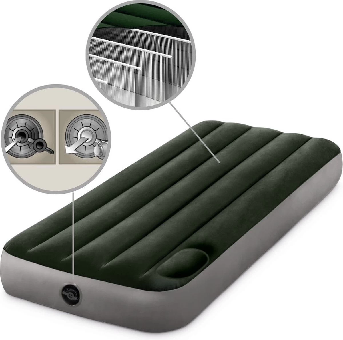 Intex Luchtbed - 1-Persoons - 76 X 191 X 25 Cm - Groen - Met Ingebouwde Voetpomp + Hoeslaken Antraciet + Reparatieset 7 Intex Luchtbed - 1-Persoons - 76 X 191 X 25 Cm - Groen - Met Ingebouwde Voetpomp + Hoeslaken Antraciet + Reparatieset - Afbeelding 7