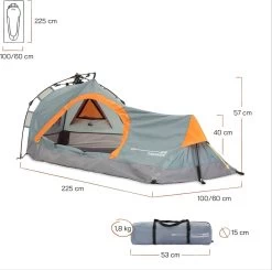 Where Tomorrow Solo Tent Pop Up 225X100X57 Cm - Grijs - 1 Persoons -Campingwinkel 1200x1190
