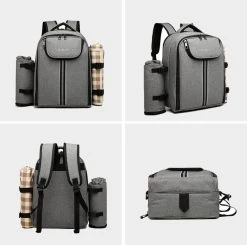 Kono Koeltas - Koelrugzak - Picknick - Picknicktas Met Flessenhouder - Koelrugtas Met Picknickkleed - Grijs (E6915 GY) -Campingwinkel 1200x1191 12