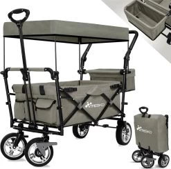 Tresko- Bolderkar, Grijs, Opvouwbaar, Met Dakje, Geschikt Tot 80 Kg - Bolderwagen - Kinderenvervoer - Bolderkarren - Tuinkar - Kinderwagen -Campingwinkel 1200x1192 4