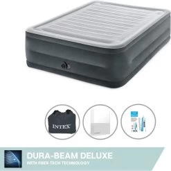 Intex Luchtbed - 2-Persoons - 152 X 203 X 33 Cm - Grijs - Met Ingebouwde Pomp, Hoeslaken Wit En Reparatieset