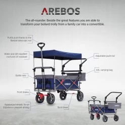 AREBOS Premium Steekwagen Met Dak Opvouwbare Tuinkar Handkar Bolderkar Blauw / Grijs -Campingwinkel 1200x1200 1086