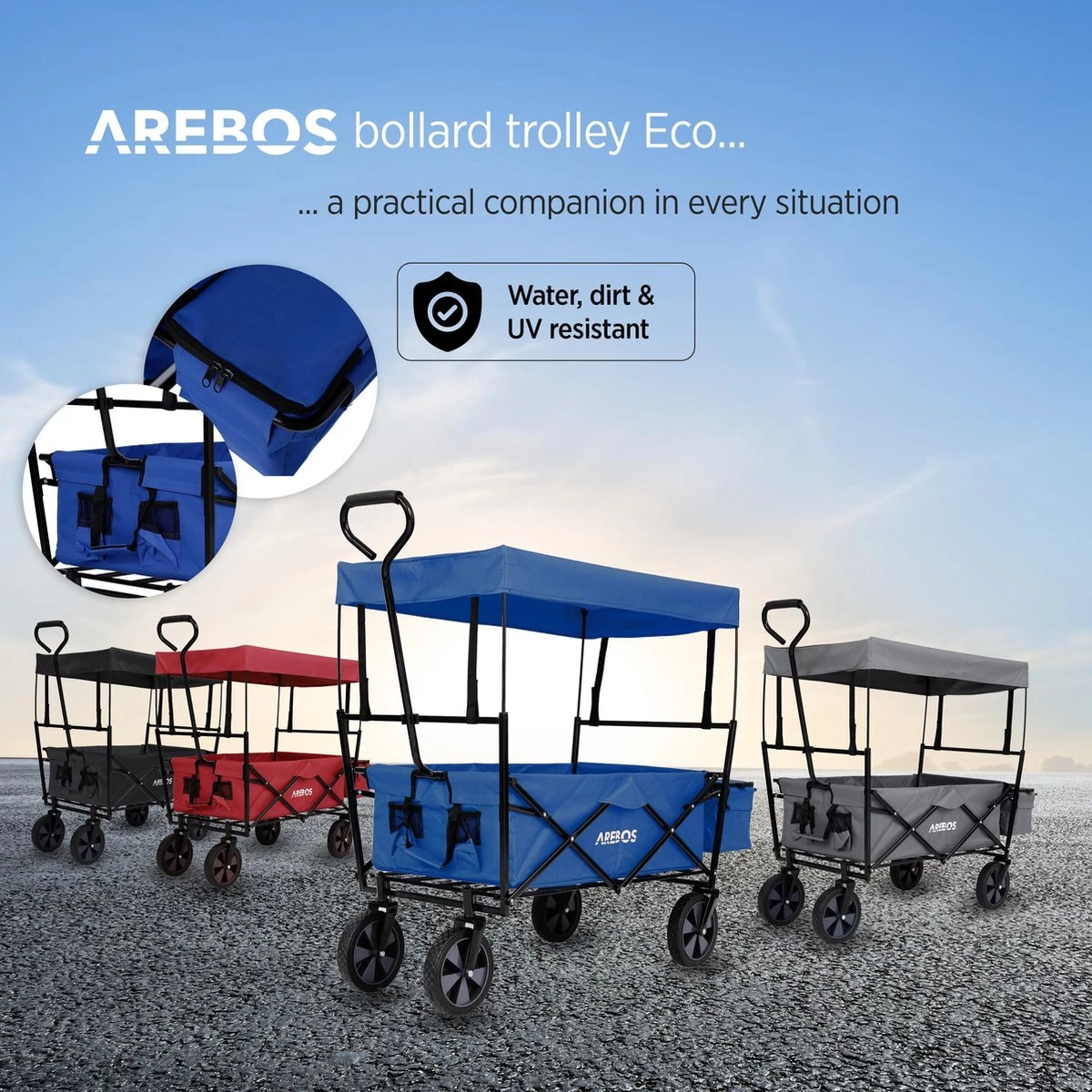 AREBOS Handwagen Vouwbare Dak Handwagen Vouwbare Trolley Uitrustingswagen Blauw 4 AREBOS Handwagen Vouwbare Dak Handwagen Vouwbare Trolley Uitrustingswagen Blauw - Afbeelding 4