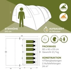 Skandika Gotland Tunneltent Voor 6 Personen, Grote Familietent In Racing-design, Ingenaaide Tentbodem, Waterdicht, 5000 Mm Waterkolom, Slaapcabine Met Scheidingswand, Muggennet (let Op, Komt Met Kleurfouten) -Campingwinkel 1200x1200 110