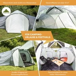 Skandika Bern 4 Koepeltent - Koepeltent - Tenten - 4 Persoons Kampeertent Met Panoramisch Dakraam, 2 Slaapcabines, Grondzeil, 210 Cm Stahoogte, Waterdicht, 4000 Mm Waterkolom - Grote Outdoor Familie Tent, Kampeertent - Grijs -Campingwinkel 1200x1200 114