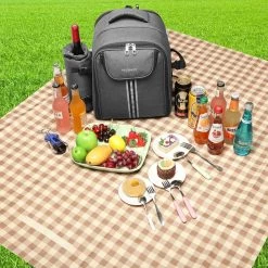 Kono Koeltas - Koelrugzak - Picknick - Picknicktas Met Flessenhouder - Koelrugtas Met Picknickkleed - Grijs (E6915 GY) -Campingwinkel 1200x1200 1324