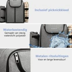 Kono Koeltas - Koelrugzak - Picknick - Picknicktas Met Flessenhouder - Koelrugtas Met Picknickkleed - Grijs (E6915 GY) -Campingwinkel 1200x1200 1326