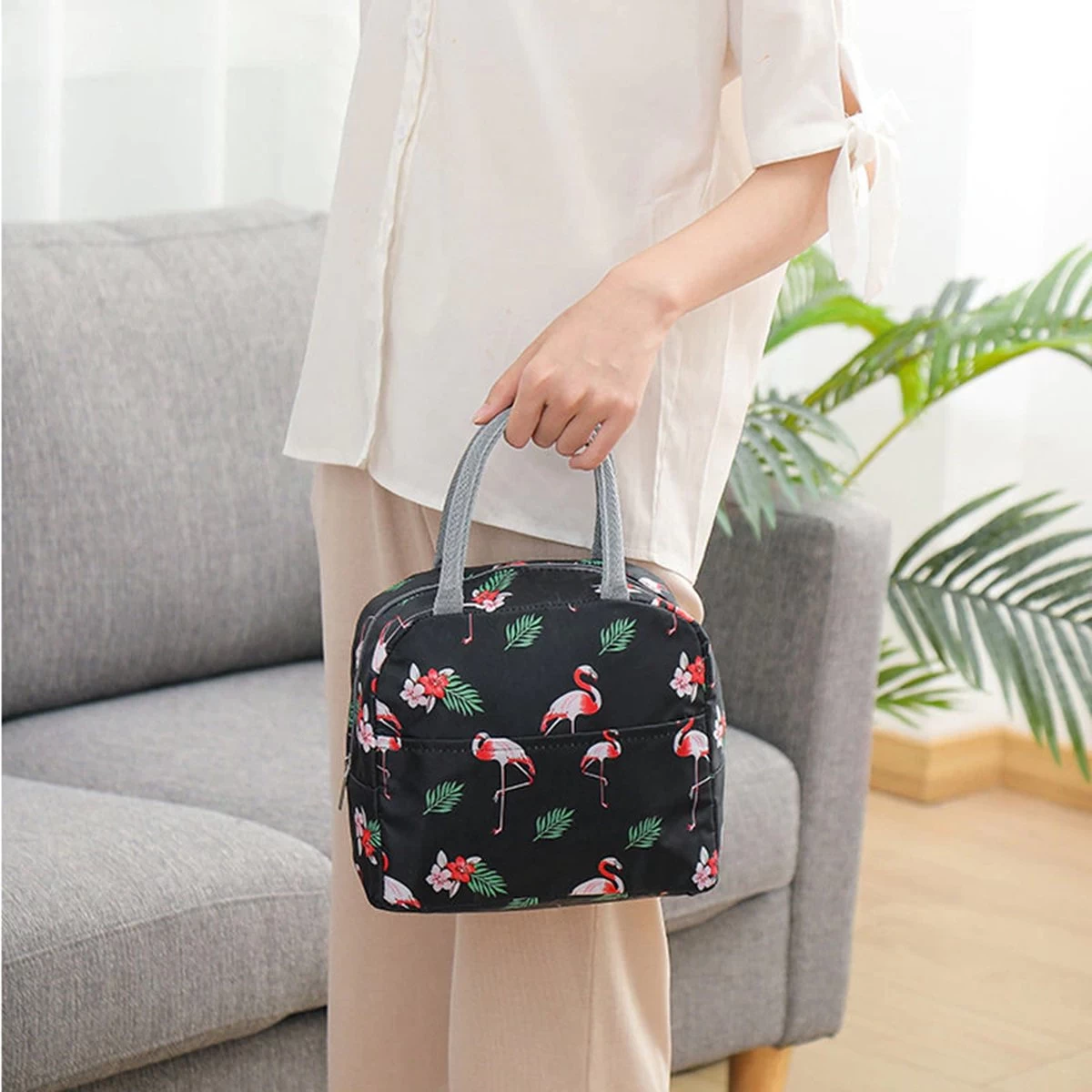 Koeltas - Lunchtas - Volwassenen En Kinderen - Compact & Handig: Zomer - Picknick -School - Lunch - Werk - Zwart Flamingo 2 Koeltas - Lunchtas - Volwassenen En Kinderen - Compact & Handig: Zomer - Picknick -School - Lunch - Werk - Zwart Flamingo - Afbeelding 2