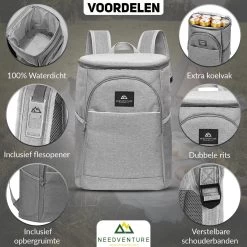 Needventure Koeltas - Lunchtas - Koelrugtas - Picknicktas - 20 Liter - Flessenhouder - Bieropener - Grijs 13 Needventure Koeltas - Lunchtas - Koelrugtas - Picknicktas - 20 Liter - Flessenhouder - Bieropener - Grijs -Campingwinkel 1200x1200 1551