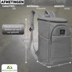 Needventure Koeltas - Lunchtas - Koelrugtas - Picknicktas - 20 Liter - Flessenhouder - Bieropener - Grijs 14 Needventure Koeltas - Lunchtas - Koelrugtas - Picknicktas - 20 Liter - Flessenhouder - Bieropener - Grijs -Campingwinkel 1200x1200 1552