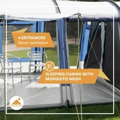 Skandika Montana 8 Tent – Tunneltenten – 8 Persoons Tent – Campingtent – 200 Cm Stahoogte – 2-4 Slaapcabines - Muggengaas – Familietent – 4 Ingangen – 700 X 310 X 200 Cm (L X B X H) - 5000 Mm Waterkolom – Outdoor, Camping – Kamperen – Blauw 11 Skandika Montana 8 Tent – Tunneltenten – 8 Persoons Tent – Campingtent – 200 Cm Stahoogte – 2-4 Slaapcabines - Muggengaas – Familietent – 4 Ingangen – 700 X 310 X 200 Cm (L X B X H) - 5000 Mm Waterkolom – Outdoor, Camping – Kamperen – Blauw -Campingwinkel 1200x1200 181