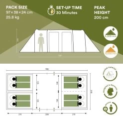 Skandika Montana 8 Tent – Tunneltenten – 8 Persoons Tent – Campingtent – 200 Cm Stahoogte – 2-4 Slaapcabines - Muggengaas – Familietent – 4 Ingangen – 700 X 310 X 200 Cm (L X B X H) - 5000 Mm Waterkolom – Outdoor, Camping – Kamperen – Blauw 15 Skandika Montana 8 Tent – Tunneltenten – 8 Persoons Tent – Campingtent – 200 Cm Stahoogte – 2-4 Slaapcabines - Muggengaas – Familietent – 4 Ingangen – 700 X 310 X 200 Cm (L X B X H) - 5000 Mm Waterkolom – Outdoor, Camping – Kamperen – Blauw -Campingwinkel 1200x1200 185