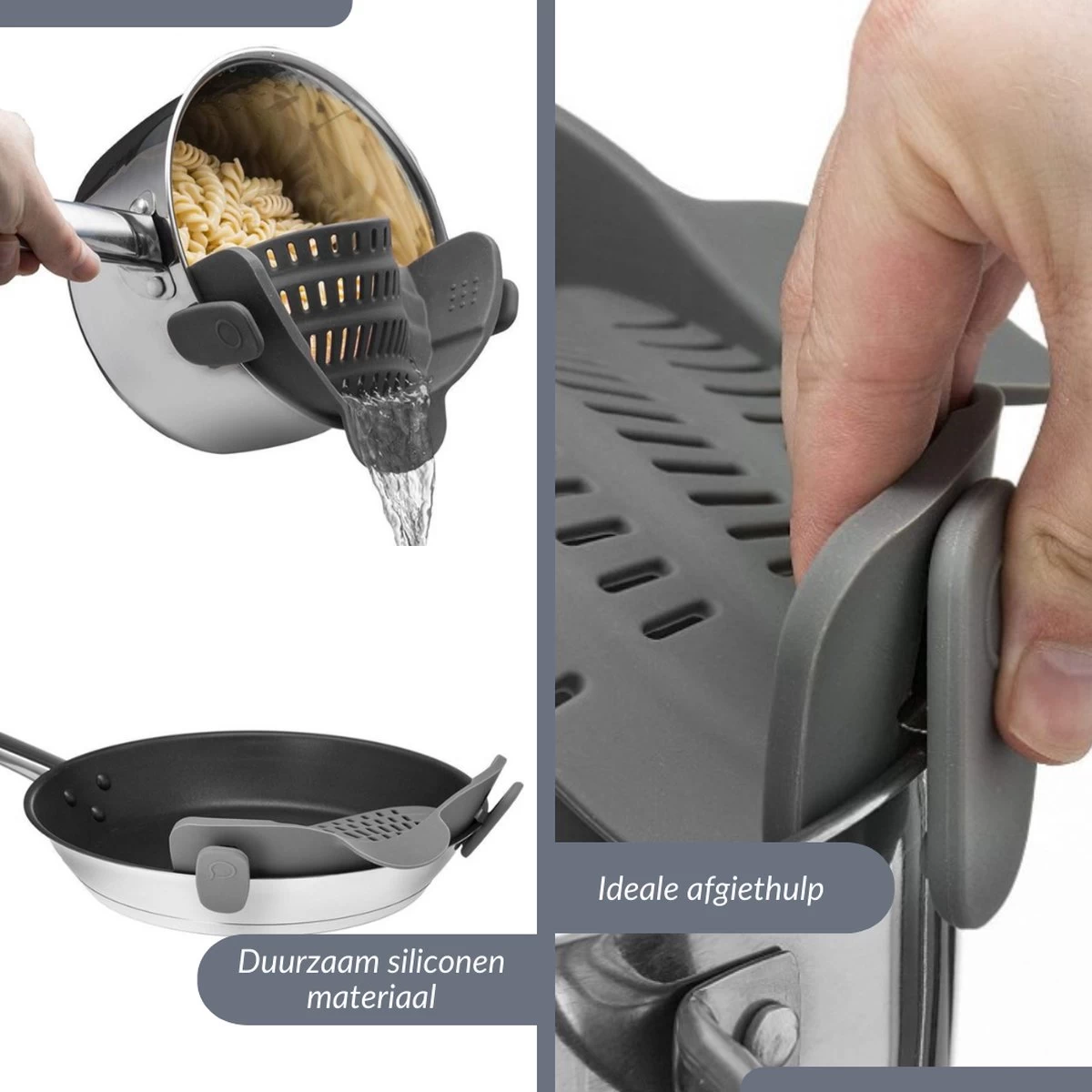 SensaHome- Siliconen Vergiet - Keuken Afgietdeksel - Afgiethulp - Siliconen - BPA Vrij - Grijs 2 SensaHome- Siliconen Vergiet - Keuken Afgietdeksel - Afgiethulp - Siliconen - BPA Vrij - Grijs - Afbeelding 2