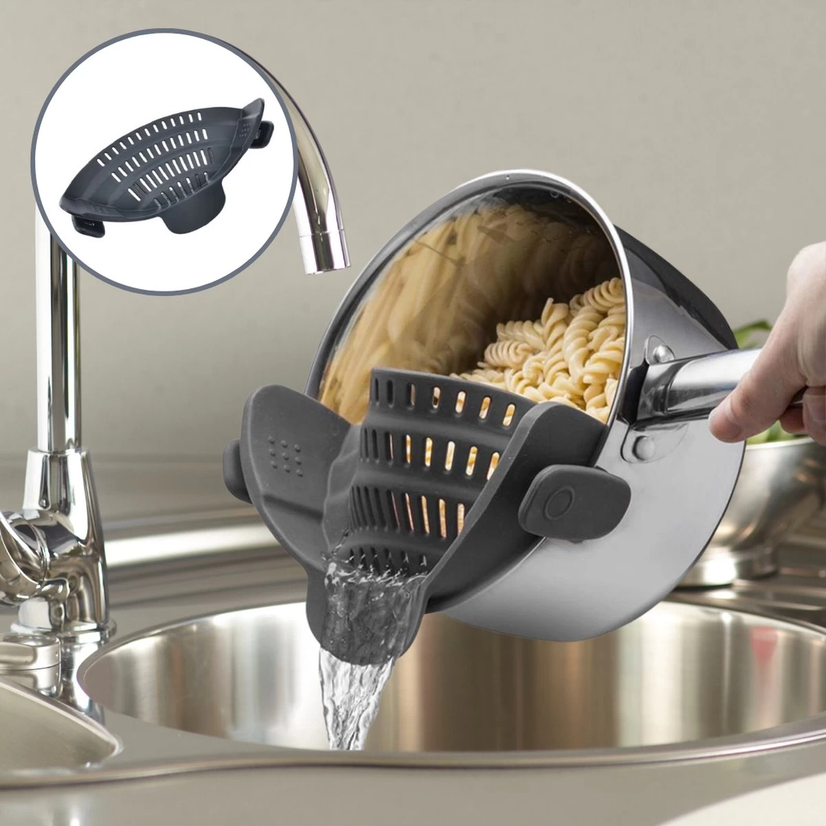 SensaHome- Siliconen Vergiet - Keuken Afgietdeksel - Afgiethulp - Siliconen - BPA Vrij - Grijs 3 SensaHome- Siliconen Vergiet - Keuken Afgietdeksel - Afgiethulp - Siliconen - BPA Vrij - Grijs - Afbeelding 3