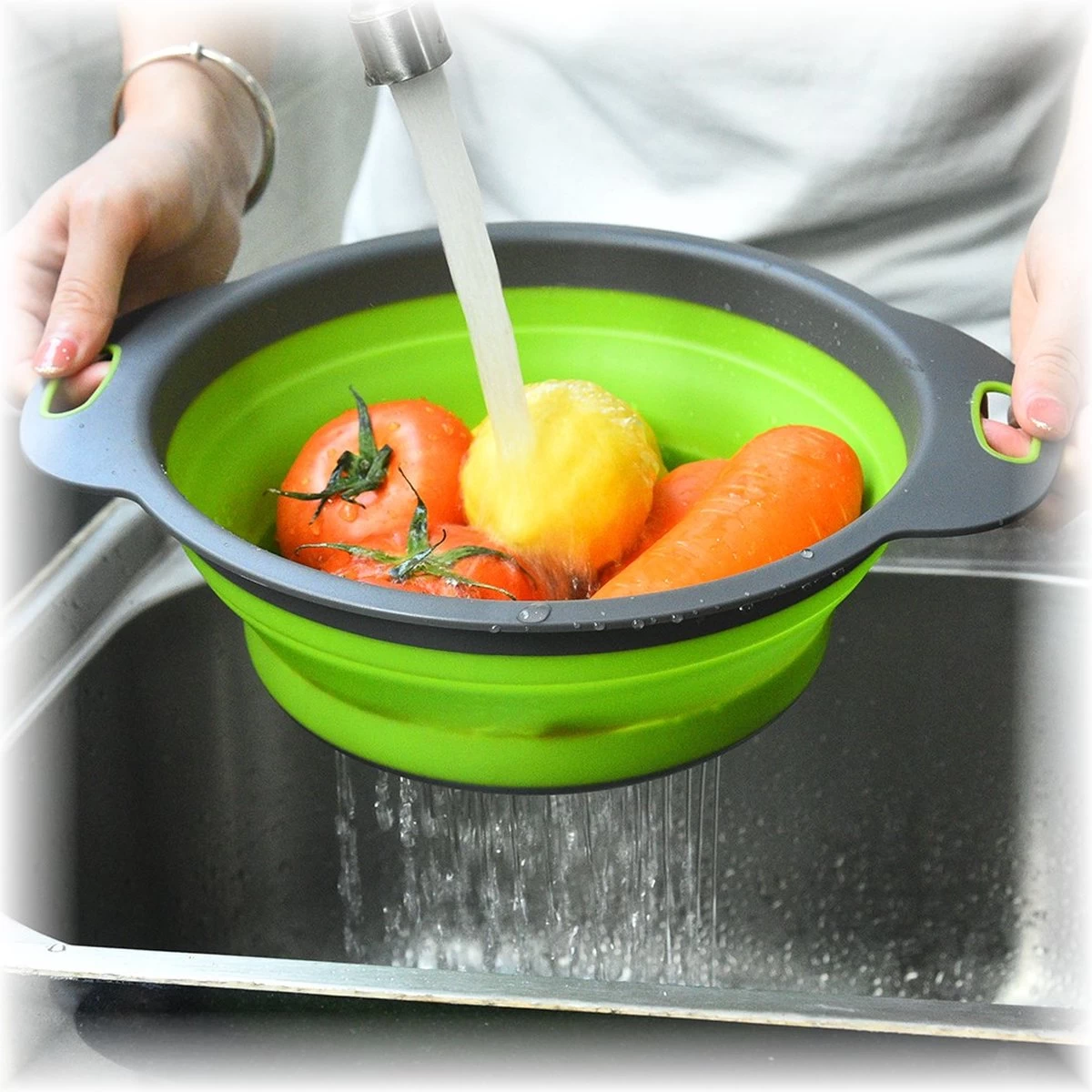 Merkloos Inklapbare Vergiet - Opvouwbaar - Groot - Blauw - Siliconen 5 Merkloos Inklapbare Vergiet - Opvouwbaar - Groot - Blauw - Siliconen - Afbeelding 5