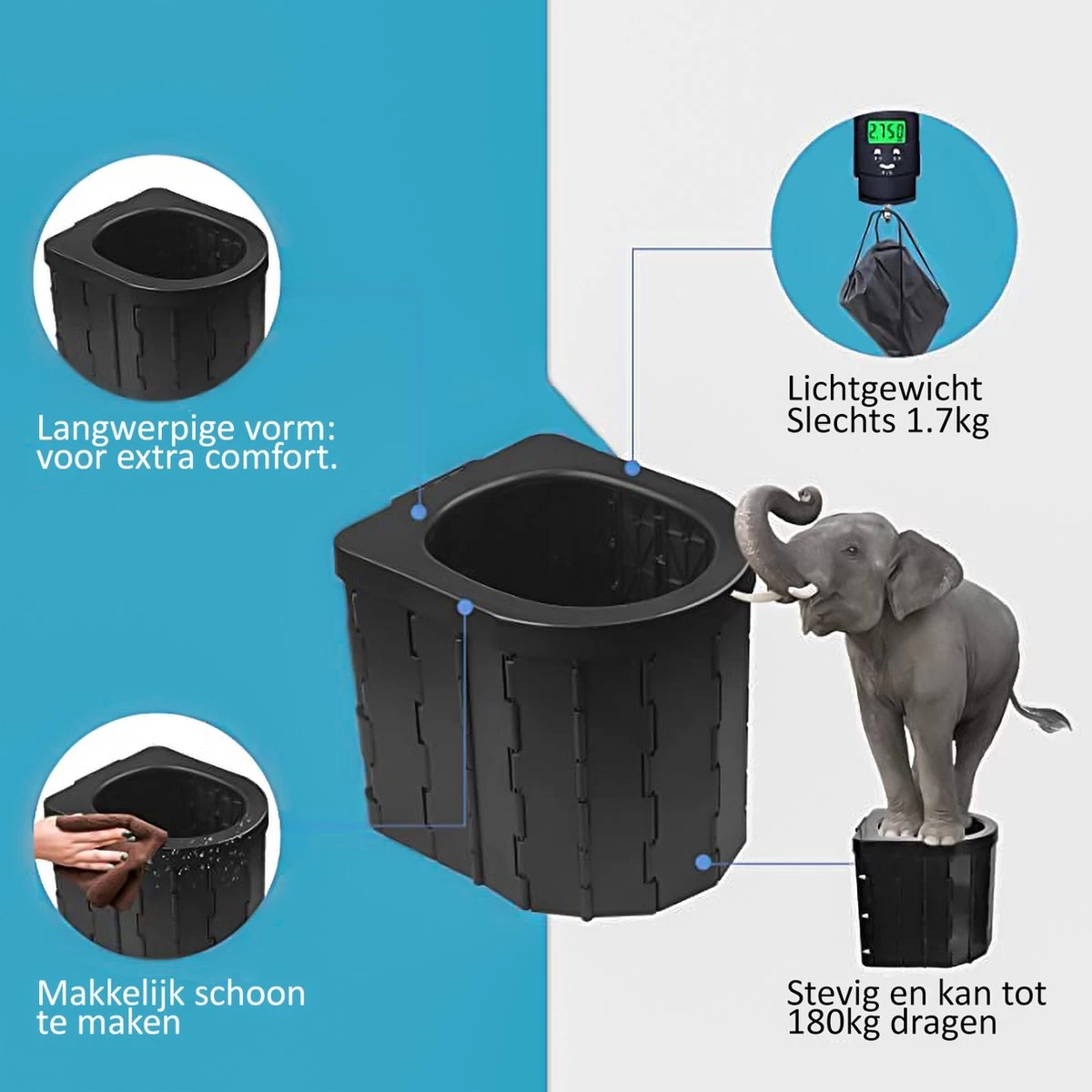 Merkloos Camping Toilet Met Draagtas En 10 Vuilzakken - Toiletemmer Draagbaar Met Deksel 2 Merkloos Camping Toilet Met Draagtas En 10 Vuilzakken - Toiletemmer Draagbaar Met Deksel - Afbeelding 2