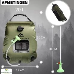 Needventure Solar Douche - Camping Douchezak - Buiten Douche - Tuindouche - Inclusief Thermometer - Waterzak Met Douchekop - 20L - Groen -Campingwinkel 1200x1200 2100