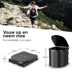 KNGZ Outdoor Gear – Camping Toilet – Nieuw Model – Biologisch Afbreekbare Zakjes – Opvouwbare Camping Toilet Met Deksel – Camping Toilet Hoge Zit – Draagbare WC Emmer Volwassen – Draagbaar Mobiel Potje – Nachtemmer – Opvouwbaar Toilet – Kamperen -Campingwinkel 1200x1200 2113