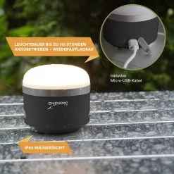 Skandika Campinglamp Tarfala – Tentlampen – Campinglampen – Kampeerlamp – Tentlamp Oplaadbaar, Traploos Dimbaar, Ophanghaak, USB Aansluiting – 3600 MAh Powerbank – Warm Wit, Koel Wit, 110 H Batterij – Tentlamp Buiten – Energieklasse A ++ - Zwart -Campingwinkel 1200x1200 2206